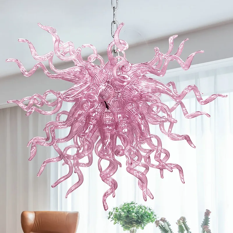 Contemporary Pink Pendant Lights Lamp Hand Blown Glass Chandelier Luxury LED Lighting Murano Romantic for Home Bedroom Dining Living Room Decor