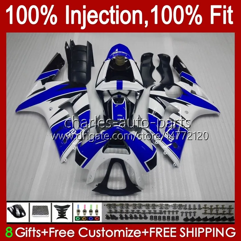 Injektionsformkit för Kawasaki Ninja ZX-636 ZX600 ZX 6R 6 R 600 CC 03-04 BODY 8NO.13 ZX 636 600CC ZX6R 03 04 ZX600C ZX636 ZX-6R 2003 2004 Fairing OEM Bodywork Blue White