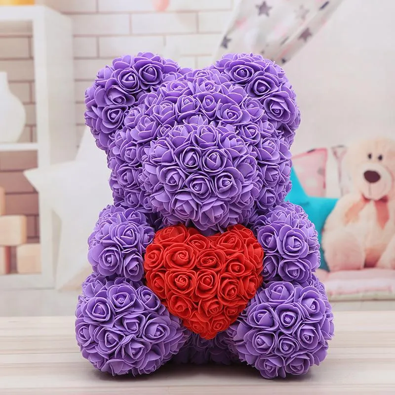 40cm Rose Teddy Bear Artificial Flower LED Strings Decoration Rose Bear Wedding Valentines Day Gifts For Women Home Decoration CA21