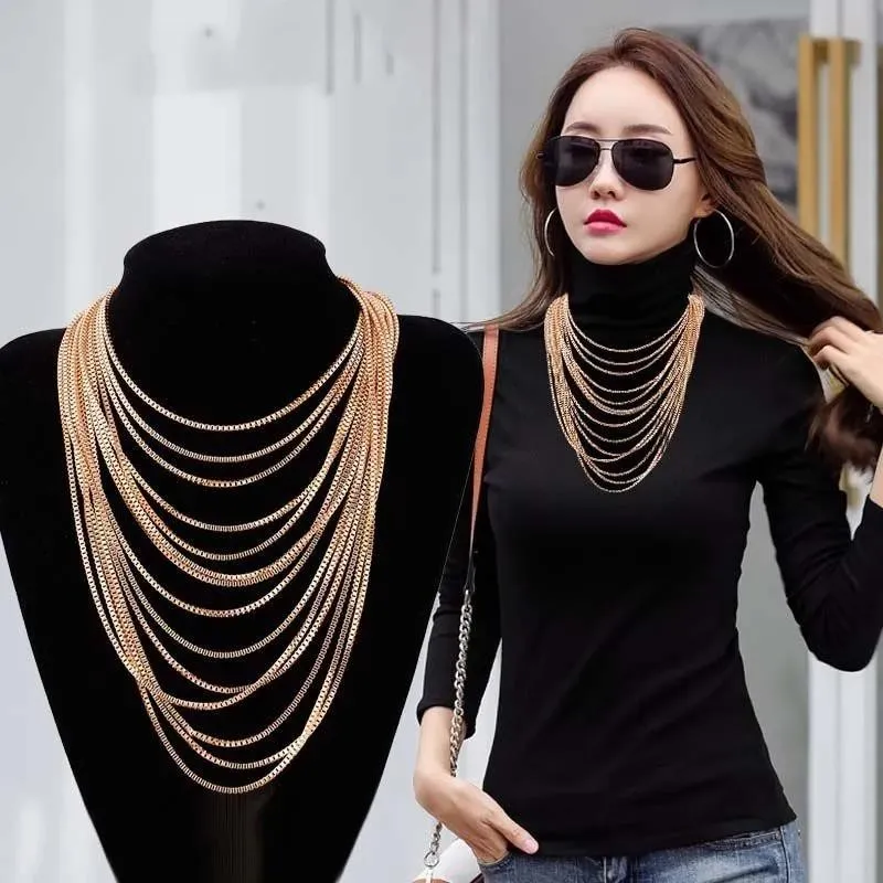 Aiyanishi Elegante Frauen Zubehör Multilayer Box Kette Halsketten Design Lange Mode Halskette Für Frauen Hochzeit Geschenke