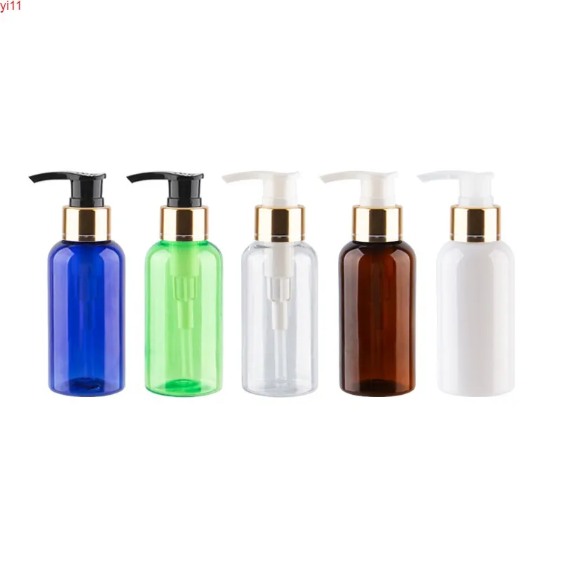 Bouteilles de voyage cosmétiques vides en plastique de 75ml, avec pompe à Lotion en aluminium doré pour shampoing, Gel douche, conteneur d'emballage de 75cc