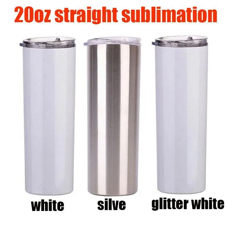 STRAIGHTs 20oz sublimation glitter white tumblers stainless steel slim skinny tumbler tall straight blank tumbler 