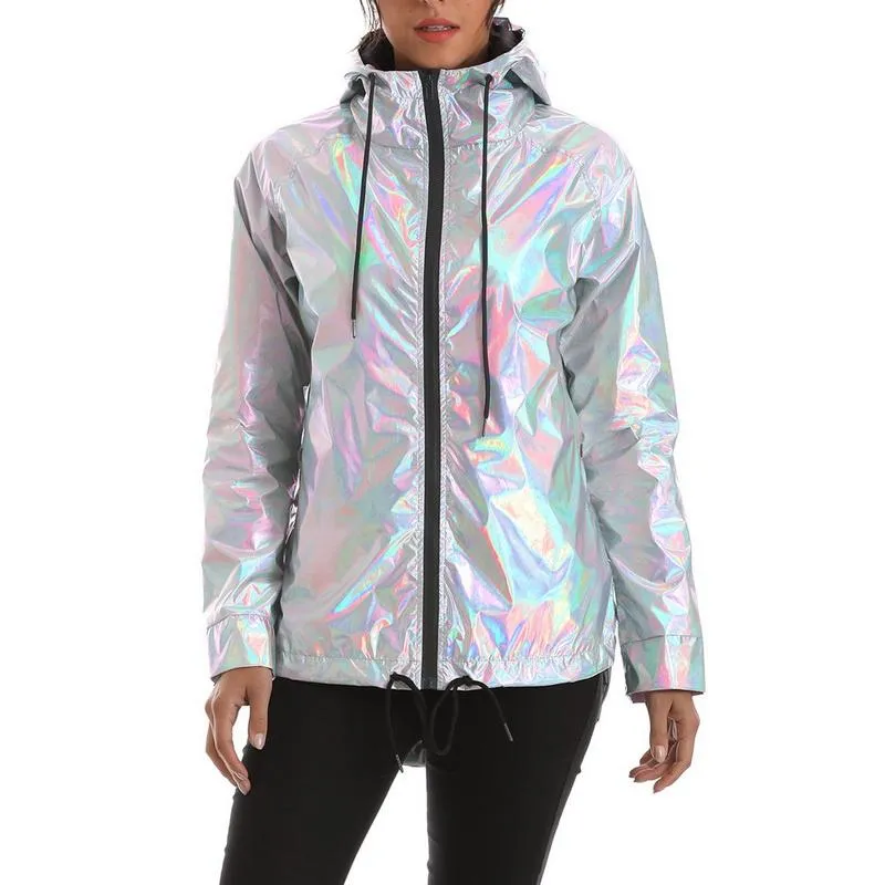 여성 캠핑 하이킹 재킷 메탈릭 컬러 폭격기 재킷 여성 방수 외부웨어 후드 Zip Up 코트 팜메 야외 재킷 슈디