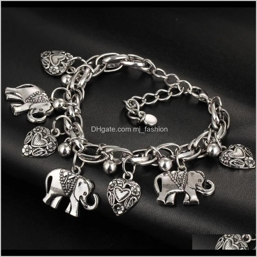 vintage elephant bracelet chainbone chain peach heart bracelet alloy anklet bohemian foot bracelet ps0692