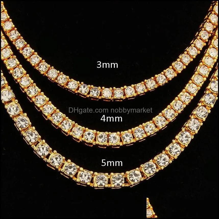 Mens Hip Hop Iced Out Tennis Chains Bling Luxurious Jewelry Sterling Silver 1 Row 3mm 4mm Diamond Necklace Fashion 16/18/20/24 inch Gold Chain