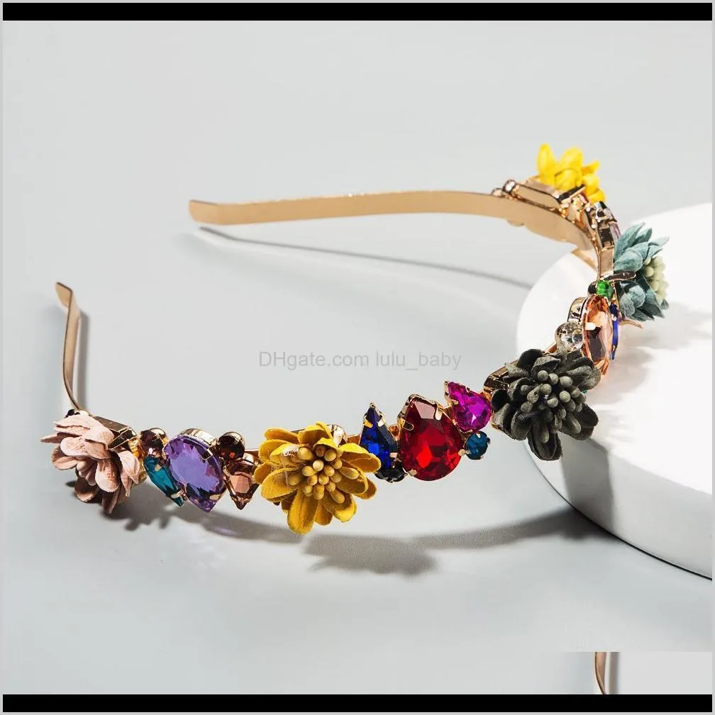 alloy inlaid color rhinestone fabric flower crown hair band women`s super flash inlaid glass diamond show bride`s head band