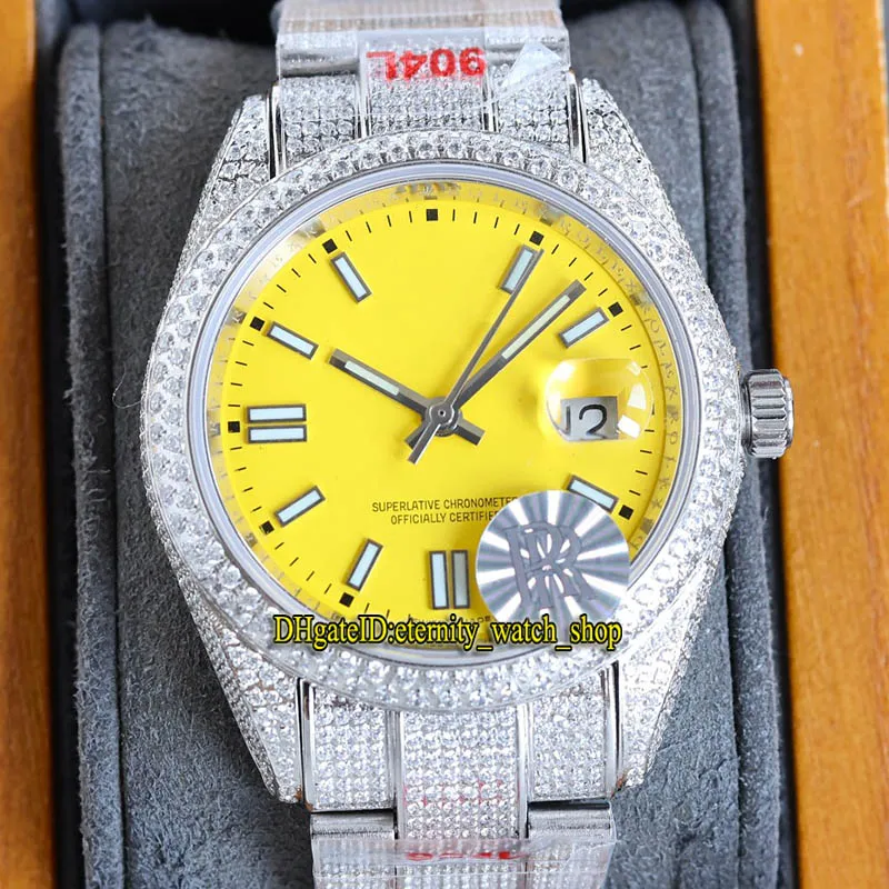 Вечность Часы RRF Новейшие продукты 126334 124300 126000 Желтый циферблат A2824 Автоматическая механическая замороженная натуральные часы Mens 904L стальные бриллианты чехол с алмазным браслетом