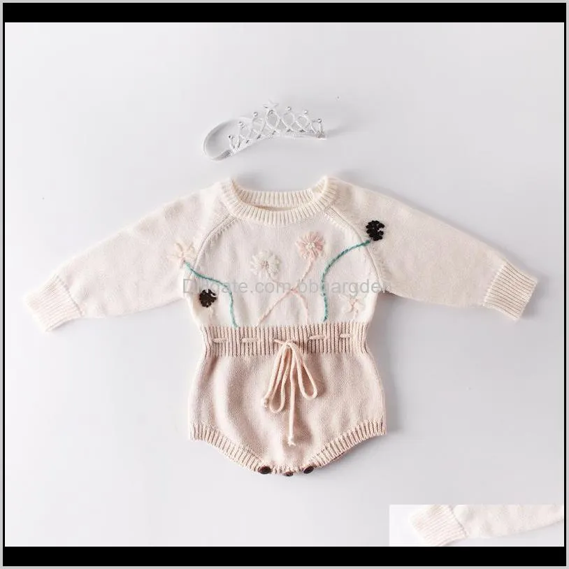 Jersey bebé, niños Maternity0-24M mono de manga larga monos nacido bordado flor mameluco encantador tejido dulce bebé niñas suéteres Cl