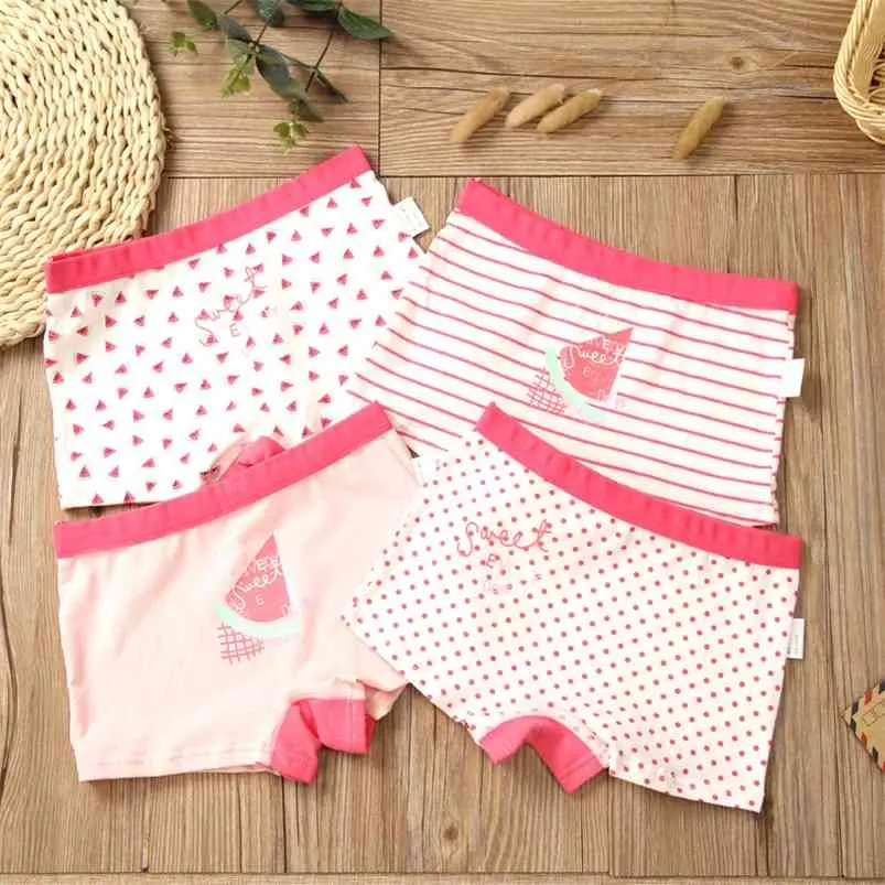 4 Pcs/lot Kids Underwear Pure Cotton Baby Panties Lovely Pink Dot Boxers Teenage Striped Shorts Breathable Underpants Clothes 210622