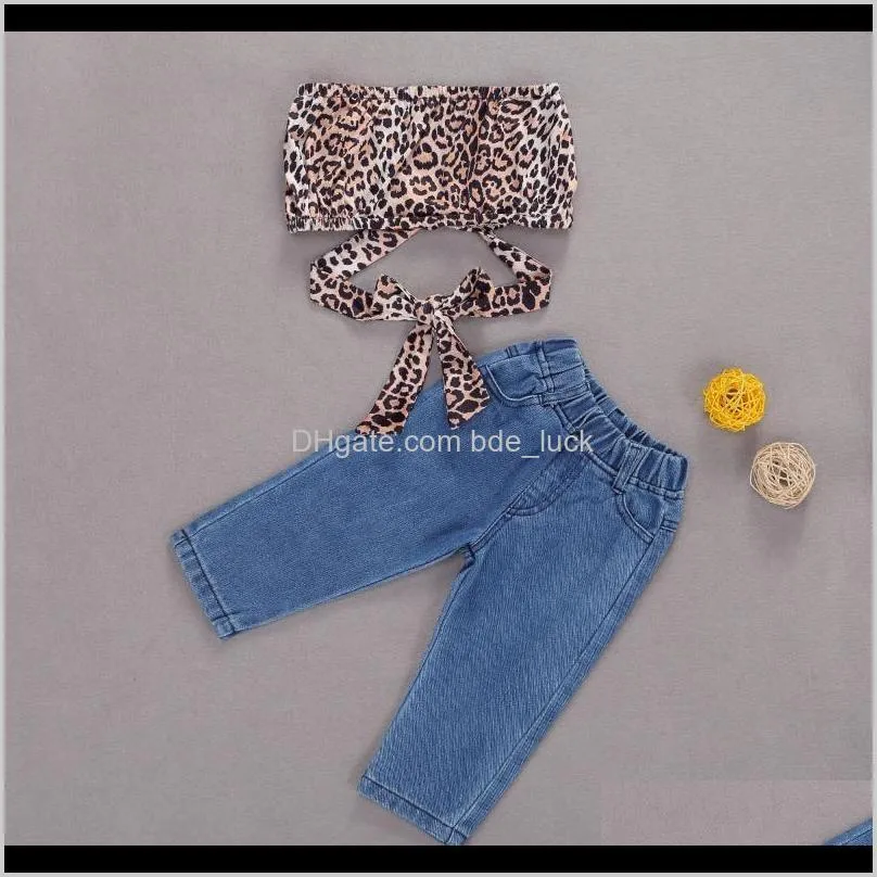 0-5Y Baby Girls Clothes Set Kids Leopard Bandage Tube Crop Tops + Denim Long Pants Kids Clothing 2pcs Summer Outifts Set 2020