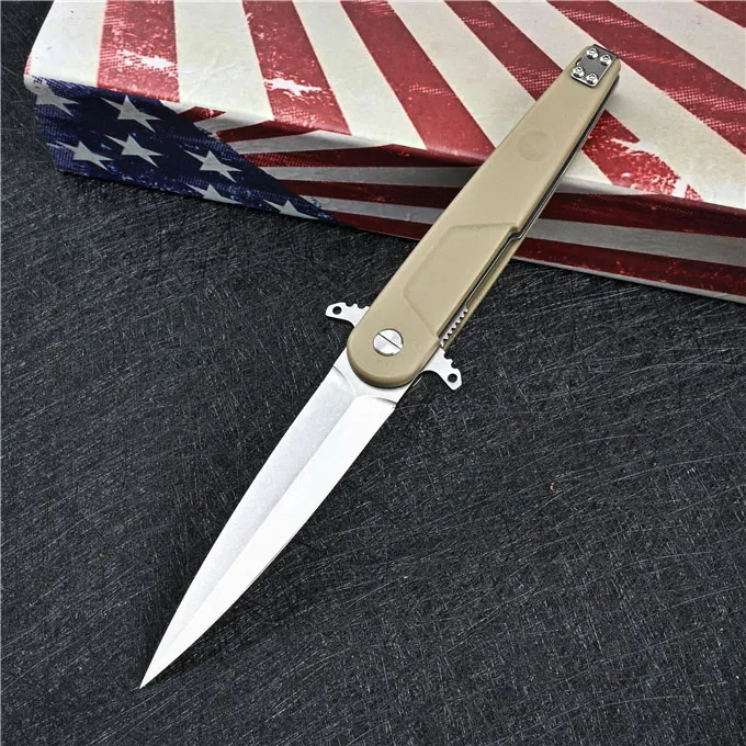 Promotion BD4 Flipper Folding Knife N690 White/Black Stone Wash Blade GRN +Stainless Steel Handle Ball Bearing EDC Pocket Knives