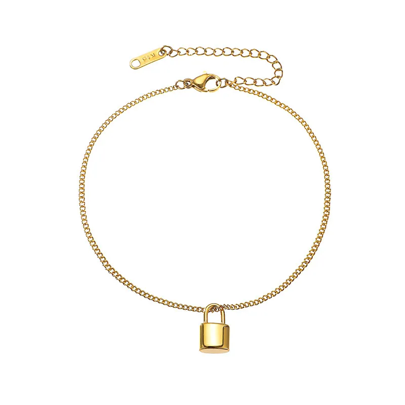 Luxe Merk Lock Charm Anklets voor Dames Accessoires Simple Gold Color Rvs Enkelarmband op been Strand voet sieraden