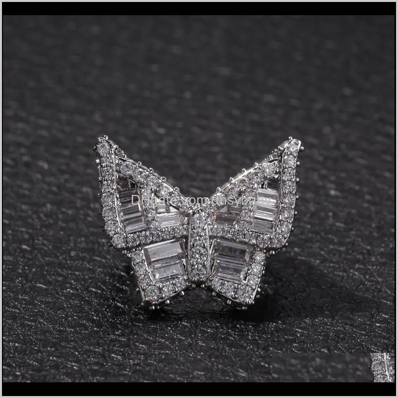 butterfly cz diamond rings micro paved iced out cubic zircon fashion mens hip hop gold ring jewelry