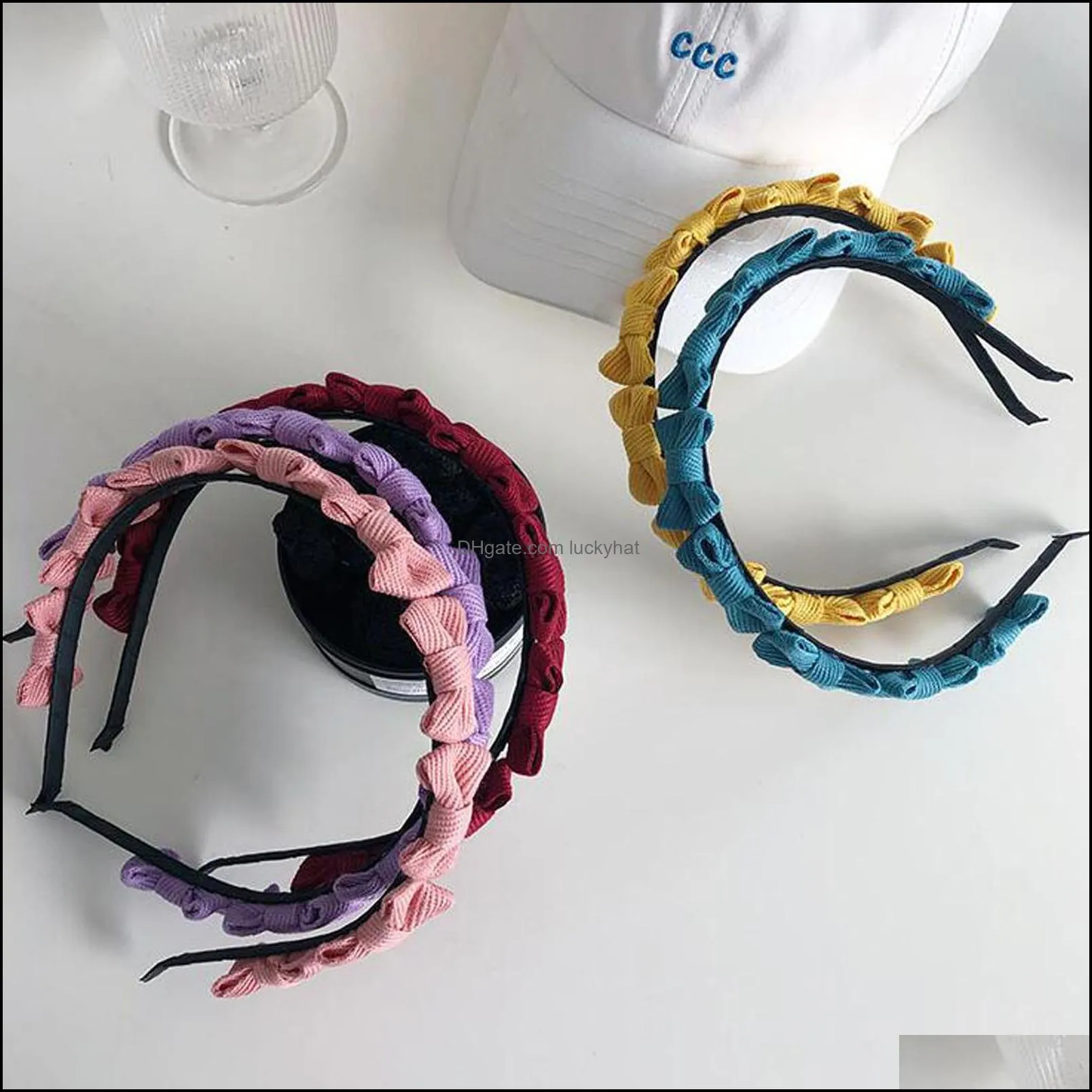 New Fashion  Headband For Women Paste Multiple Bows Hairband Solid Color Headwear Adult Hair Accessories