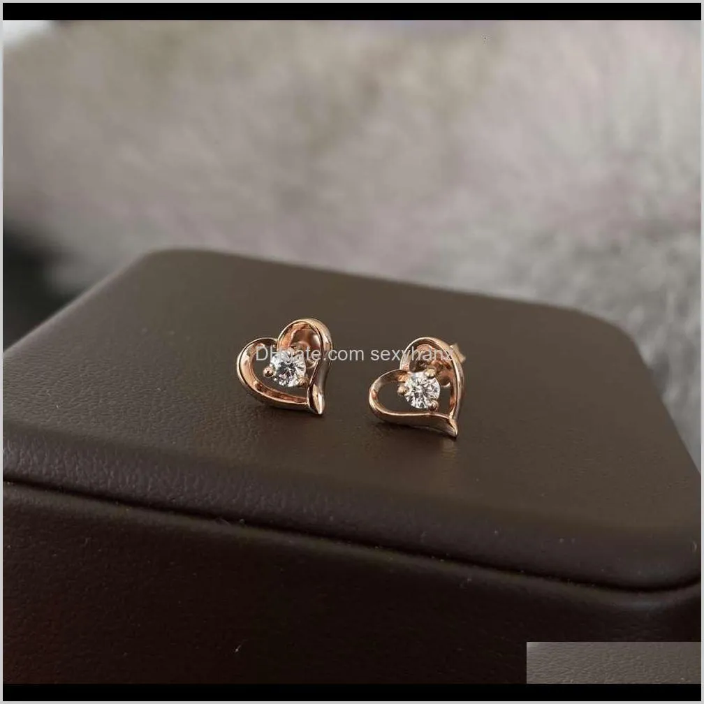 luxury new sweet love temperament zircon heart earrings romantic simple gold plated jewelry gift