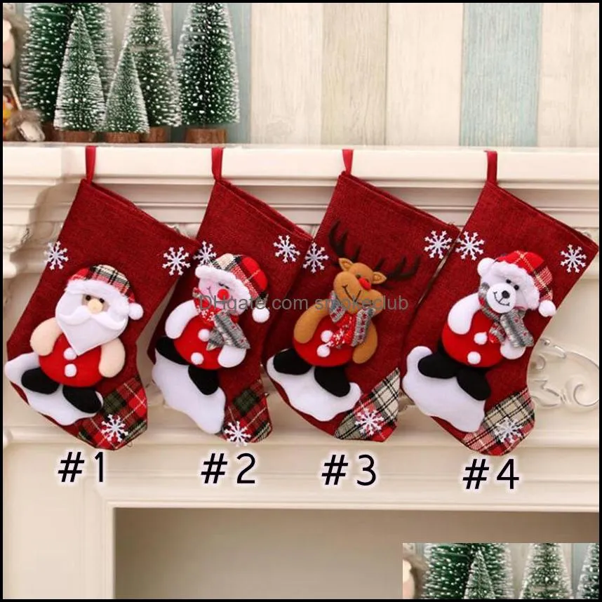 Christmas Stockings Christmas Trees Ornament Santa Claus Elk Plaid Christmas Stocking Candy Socks Bags Xmas Decorations Gifts Bag