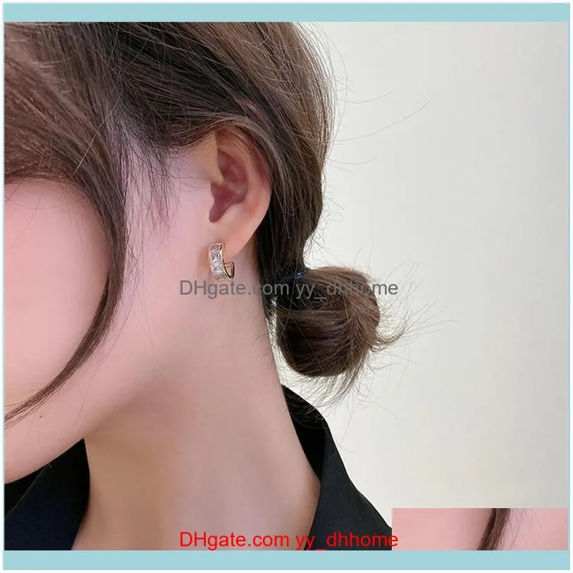 Hoop & Huggie 2021 Arrival Trendy Temperament Crystal Simple Round Earrings For Women Fashion Gold Metal Jewelry Gifts