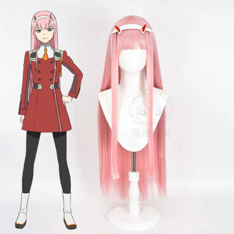 Anime DARLING in the FRANXX 02 ZERO TWO Longue perruque cosplay perruque jeu de rôle couleur rose Cos perruque Y0903