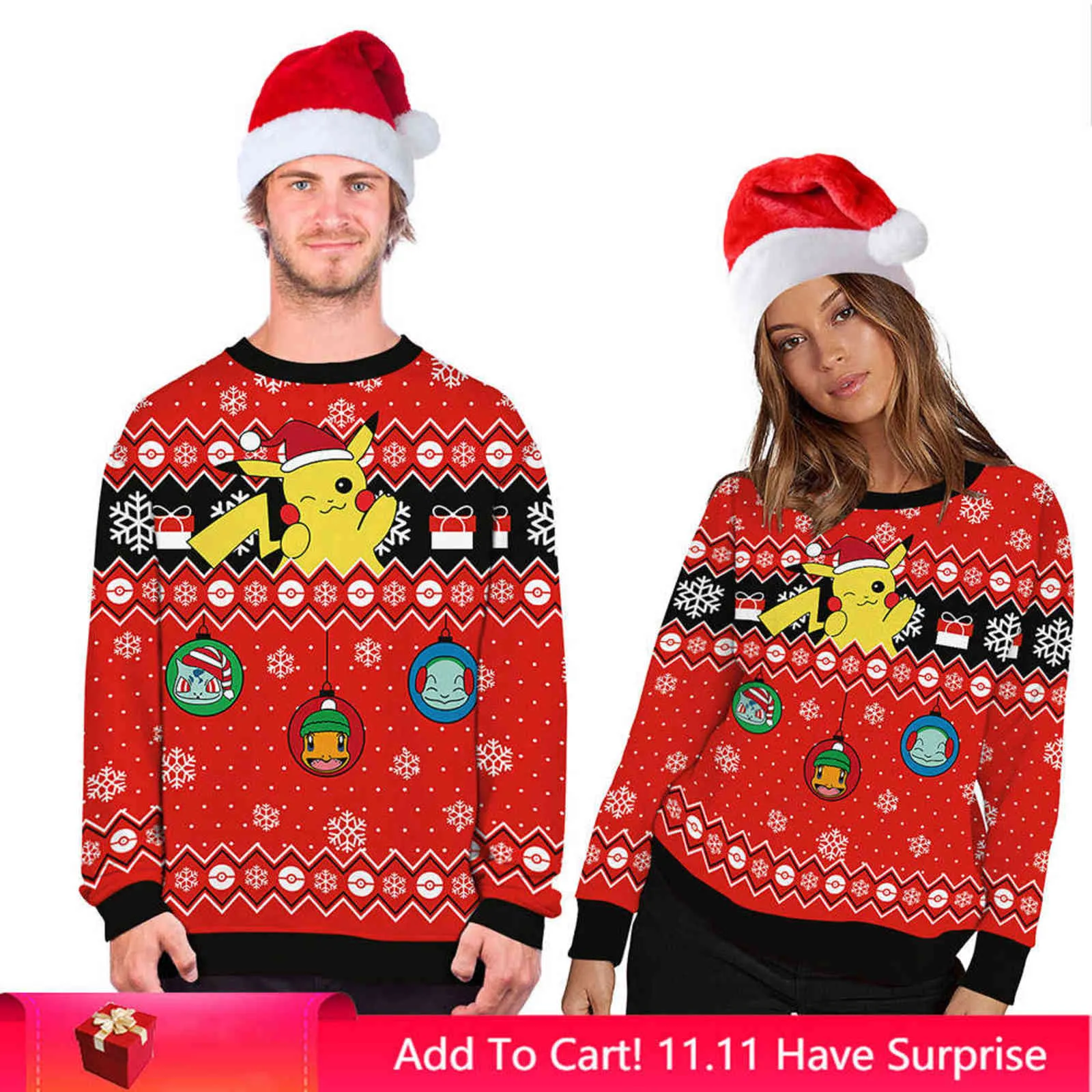 Fashion Winter Ugly Christmas Sweater Funny 3D Cartoons Printing Casual Round Neck Pullover Y1118