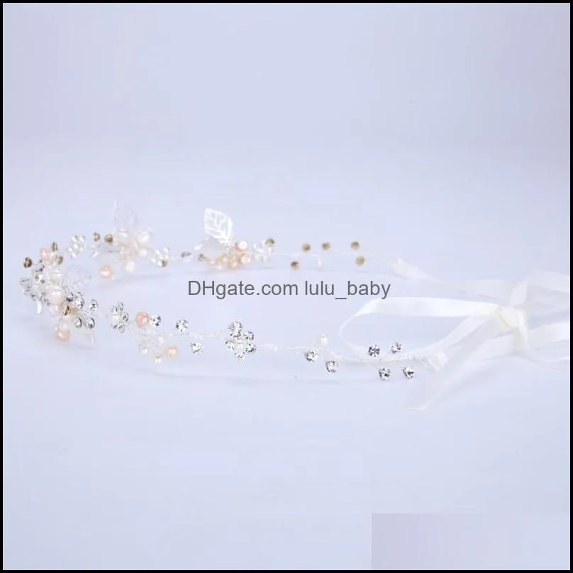 Hair Clips & Barrettes Ribbon Headband Metal Crystal Freshwater Pearl Hairband Wedding Ornament Bride Headdress Fashion Female Jewelry