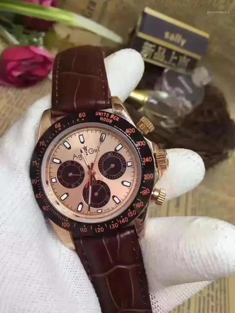 Mens ClassicRose Gold Chocolate Ceramic Bezel Brown Leather Gent's Automatic Mechanical Sapphire Watches + Montres-bracelets de qualité