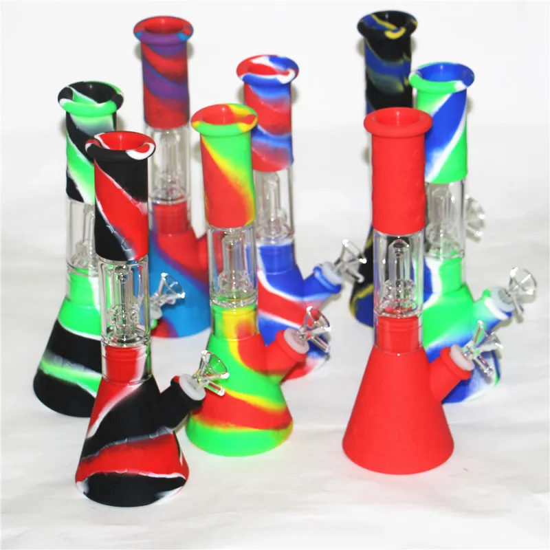 Printing Bong Pipe hookahs Camouflage colorful Beaker Design Silicone water smoking pipes Unbreakabl