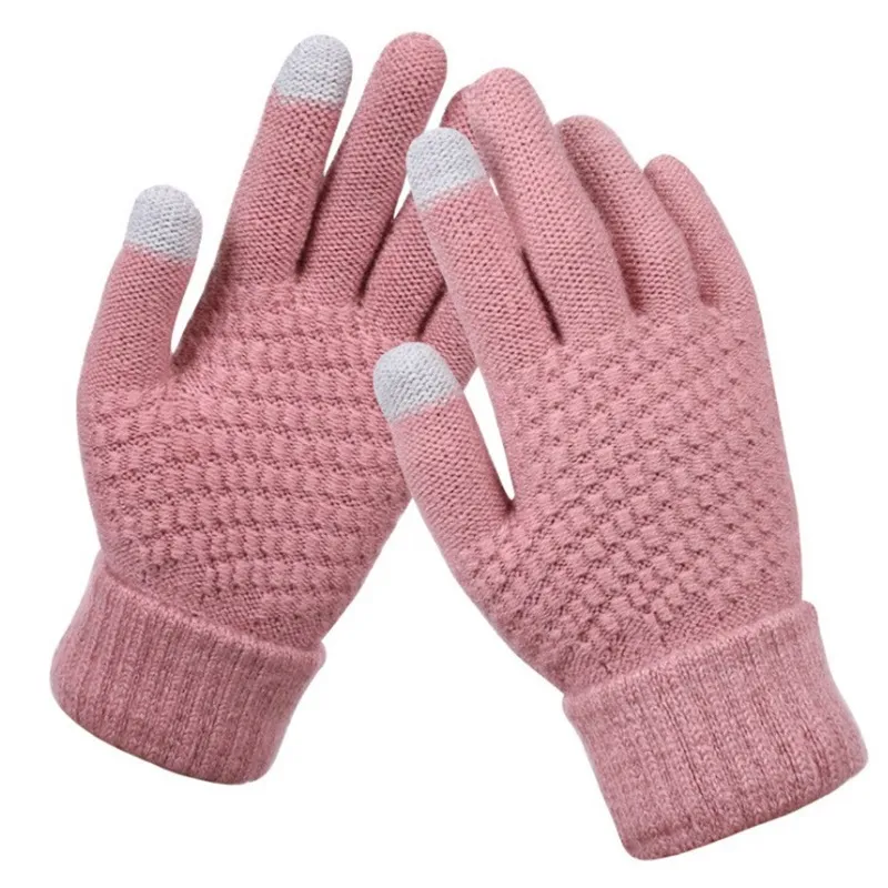 Treillis tricoté gant couleur unie antidérapant épaississement mitaines hiver chaud dame écran tactile laine gants femme 4 2dq G2