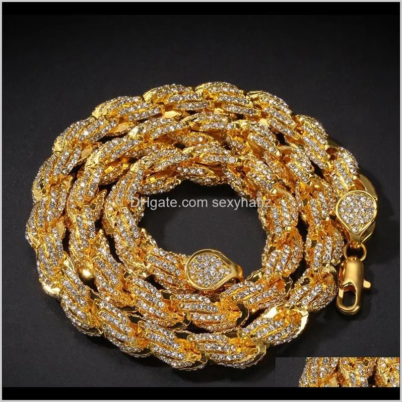 iced out chains necklaces fashion hip hop bling chain jewelry men rose gold silver twist necklace