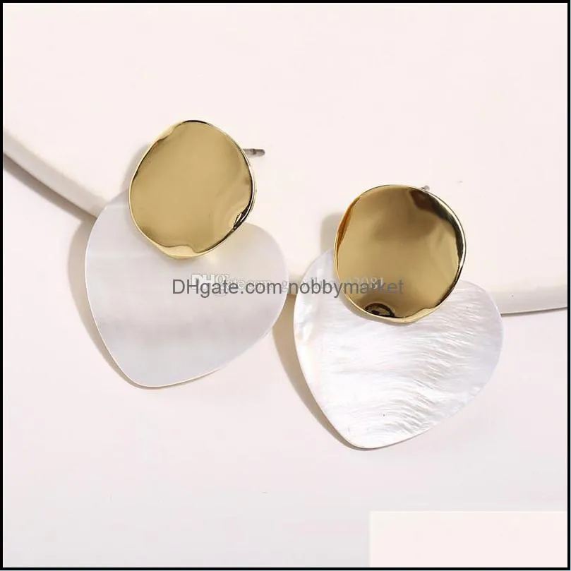 New Simple Gold Round Circle Earrings For Women Girls Retro White Acrylic Shell Heart Dangle Drop Earring Geometric Statement Earring