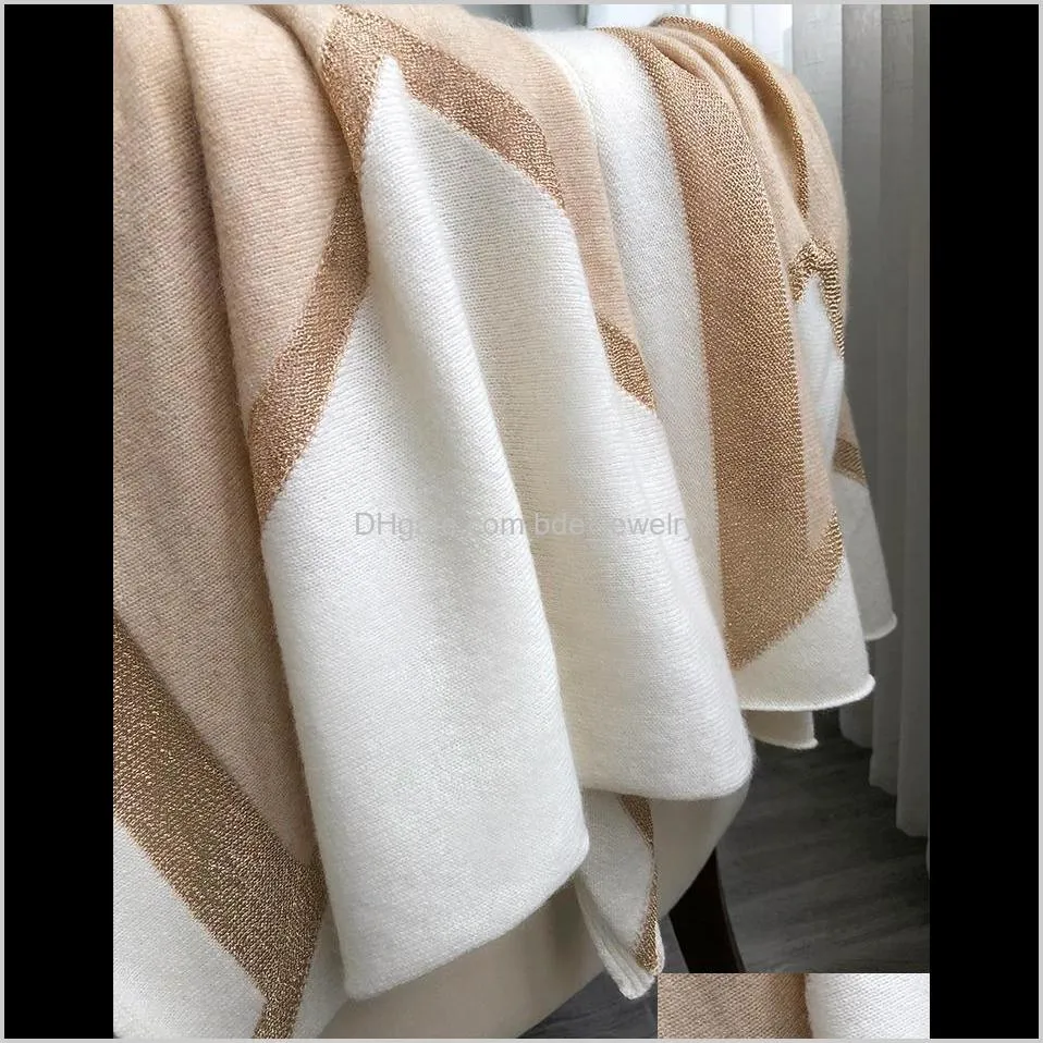 soft to the heart! luxury cashmere scarf women autumn and winter french style gold thread stitching long shawl dual-use scarves
