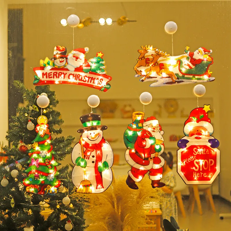 Luzes de Natal LED Santa Claus Snowman Modelo Janela Ventosa Cup Tree Decoração Decoração Lanterna