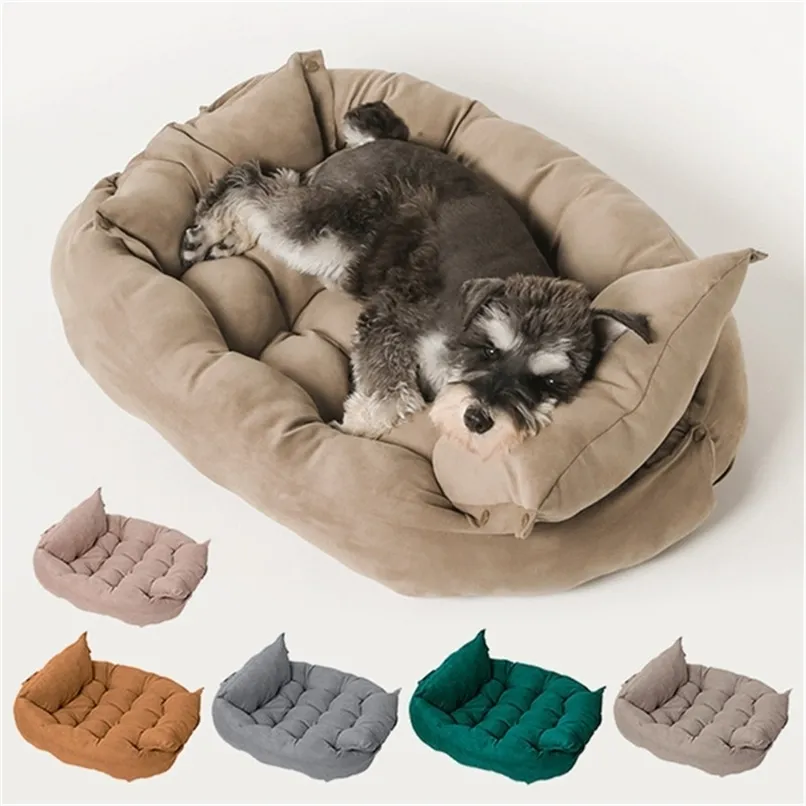 スーパーソフトソファ犬のベッド冬の暖かいペット子犬綿ケンネルマット洗える犬のバスケットペット製品の小さな中犬210915