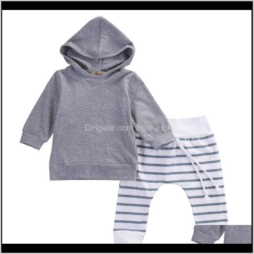 Autumn Warm 2PCS Baby Gray Clothing Boys&Girl Hooded Tops Sweatshirt Pants Outfit 0-24M