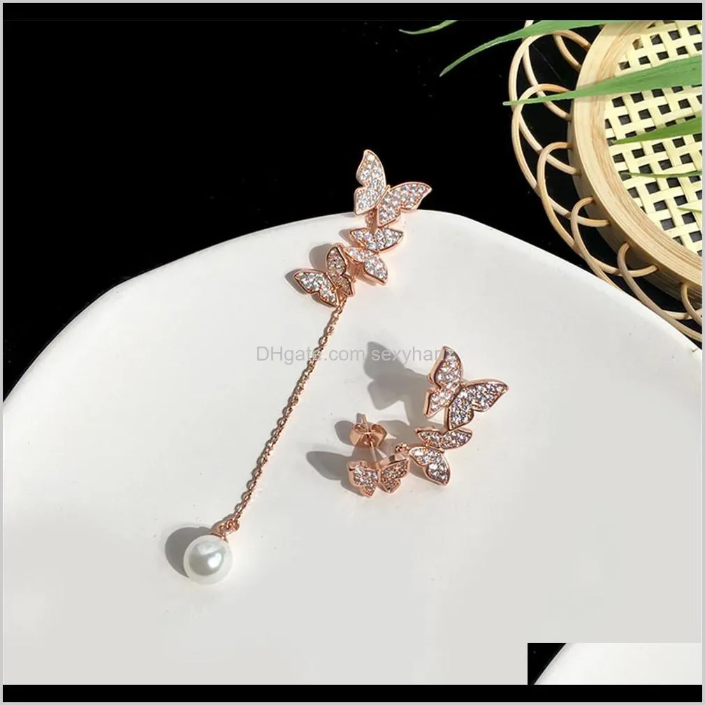 2021 beautiful four leaf clover butterfly tassel dangle long earrings with diamonds 18k gold s925 silver for van women&girls wedding valentine`s day jewelry