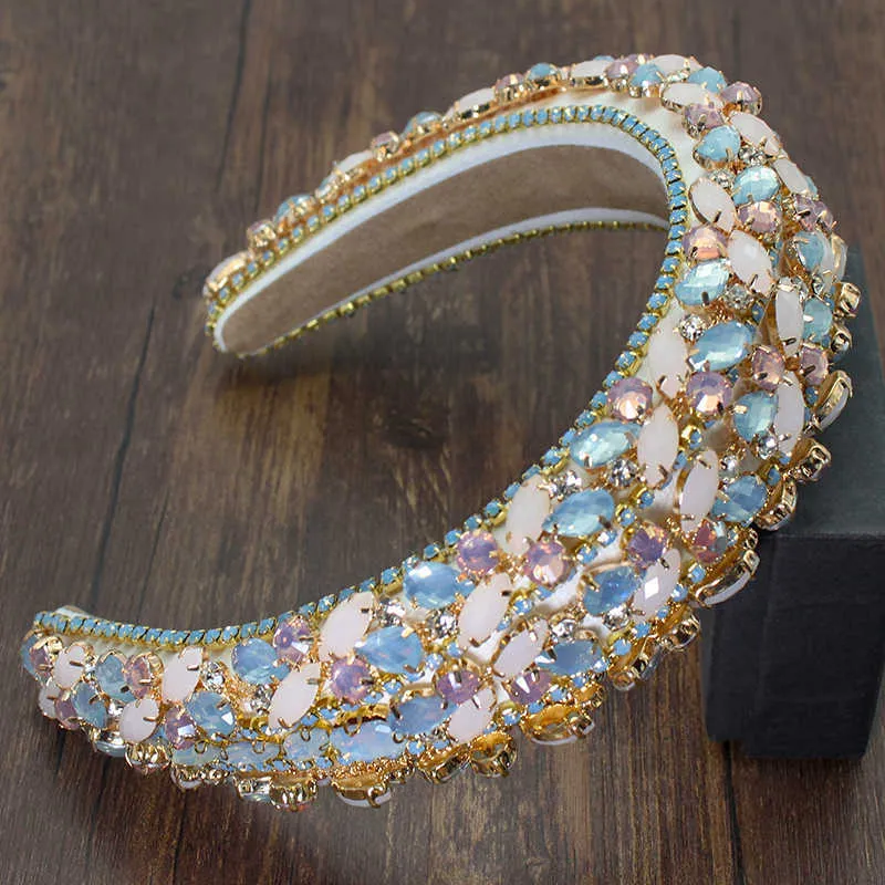 Overdreven barokke haarband Bohemian gevoerde kristallen bloem kroon luxe kleurrijke strass hoofdbanden voor vrouwen bruiloft x0625