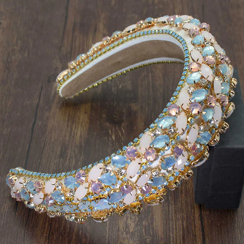 Przesadowany barokowy hairband bohemian wyściełany kryształowy kwiat korony luksusowe kolorowe opaski rhinestone dla kobiet wesele x0625