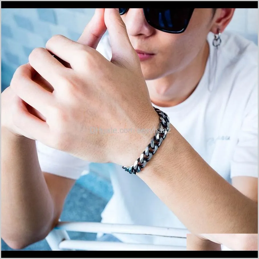 New Fashion Men Charm Chunky Chain Link Bracelet Stainless Steel Hip Hop Jewelry Punk Mens Silver Color Snake Chain Bracelet Bangles For