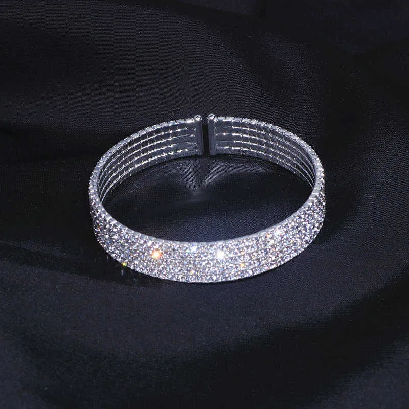 Bracciale rigido alla moda con apertura elegante per le donne Braccialetti regolabili in cristallo color oro con fascino Romantico regalo di gioielli da sposa Q0719