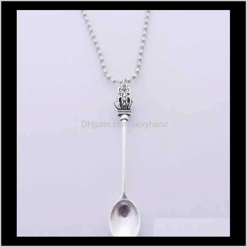 silver vintage crown necklace inspired mini tea spoon charm necklace womens designer tibetan diy teapot royal alice statement necklace