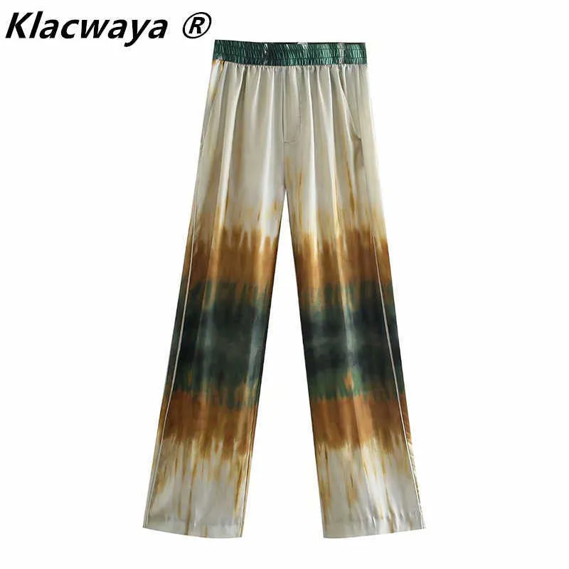 Klacwaya Za Women 2021 Summer Tie Dye Pants Female High Waist Wide Leg Clothing Straight Pants Chic Woman Trouser Pantalones Q0801