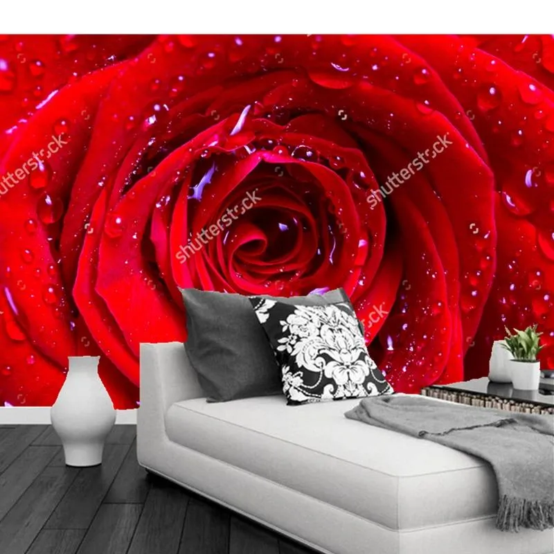 Wallpapers Custom Flowers Wallpaper 3D, Red Rose Murals For The Living Room Bedroom TV Background Waterproof