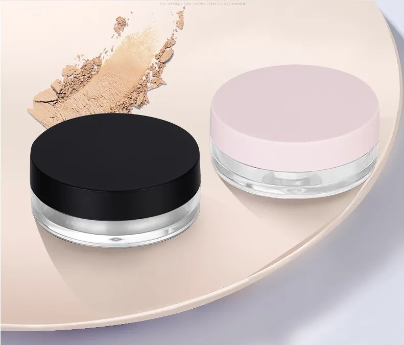 10g plastpulverlåda Tomt Fodral Makeup Jar Travel Kit Blusher Kosmetiska behållare med Sifter Puff och lock