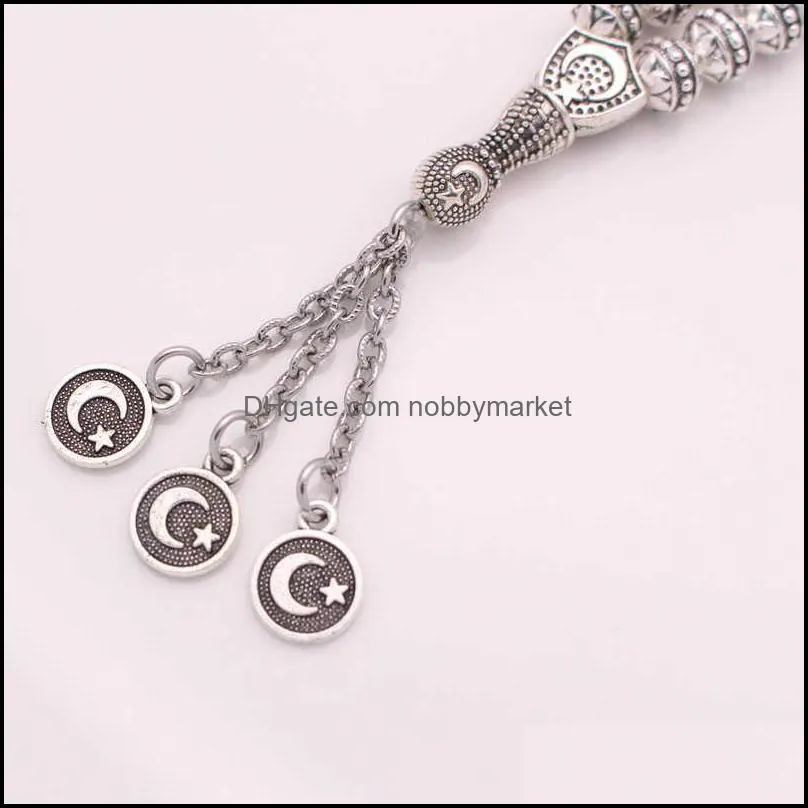 Ottoman Turkish  Crescent Moon Star Amulet Prayer 33 beads tasbih bracelets muslim Tasbih Rosary 210619