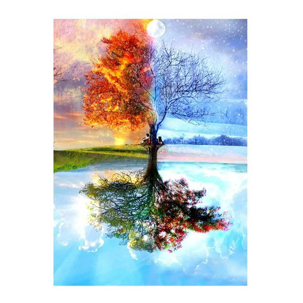 5D Diamond Painting Set Four Seasons Tree Diamond Painting Kit Full Diamond Painting Pictures Konsthantverk för hemvägg Q0805