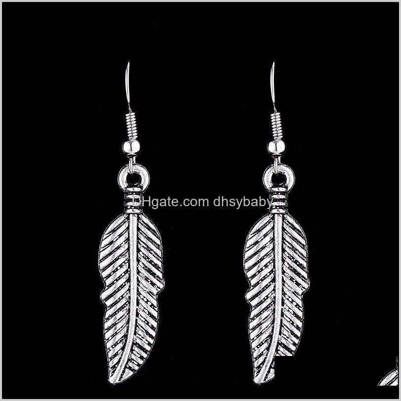 hot retro bohemian boho womens antique silver simple leaf charm hook dangle earrings tribal gypsy coin pendant drop earrings