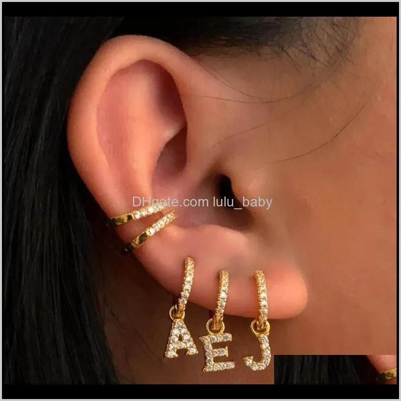 Hoop & Hie Jewelry Delivery 2021 Gold Sier Color Clear Cz Paved 26 Initial Charm Circle Dangle Drop Earring With Name Letter Alphabet Earring