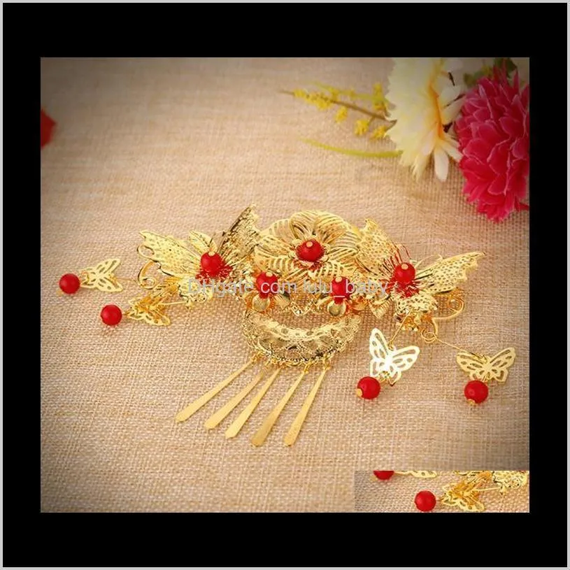 bridal headdress red fringe hair plug wedding hair accessories