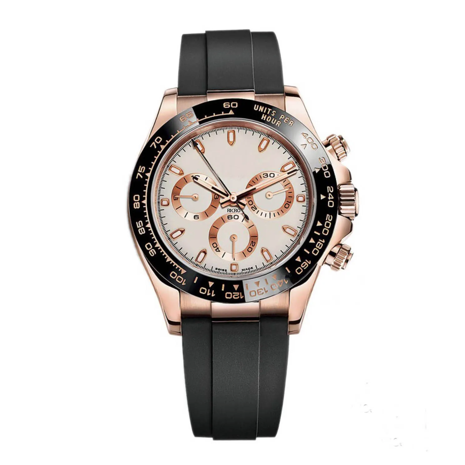 Wristwatch Master Design Mens Sports Ceramic Watch Automatic Mechanical Rose Gold Stainless Steel Case Rubber Strap Watches Folding Buckle Gift