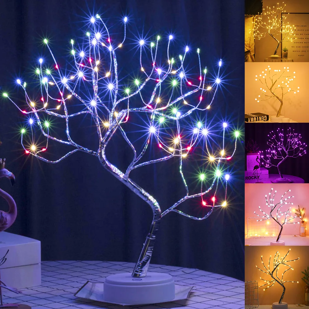 LED USB DIY Artificial Light Tree Lamp Touch Switch Tabletop Bonsai Tree Light Christmas Home Dekoration för barn Sovrum