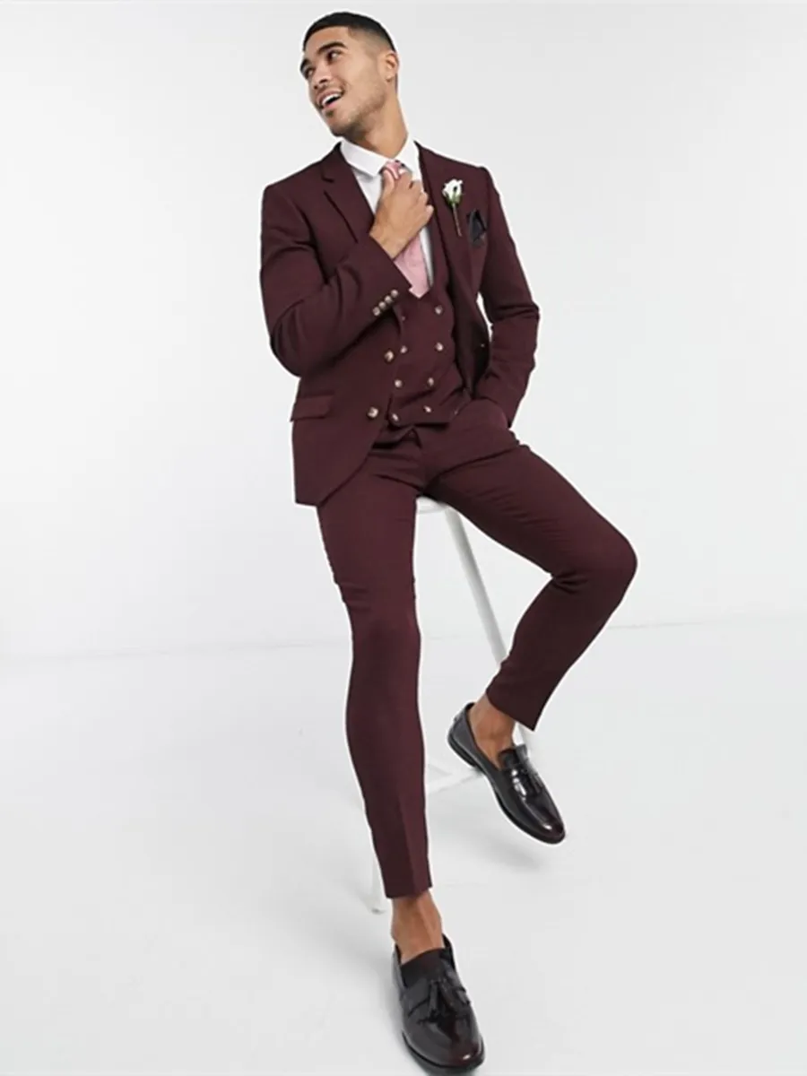 Custom-made Two Buttons Groomsmen Notch Lapel Groom Tuxedos Men Suits Wedding/Prom/Dinner Man Blazer(Jacket+Pants+Tie+Vest) W859